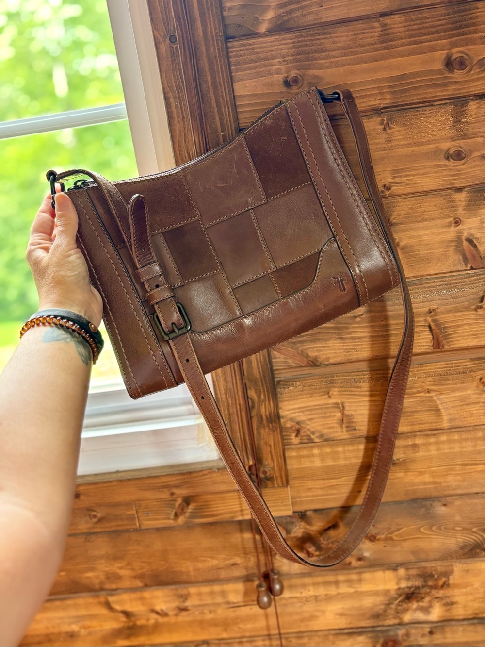 Frye Melissa Patchwork Zip Crossbody Leather Purse, Brand New